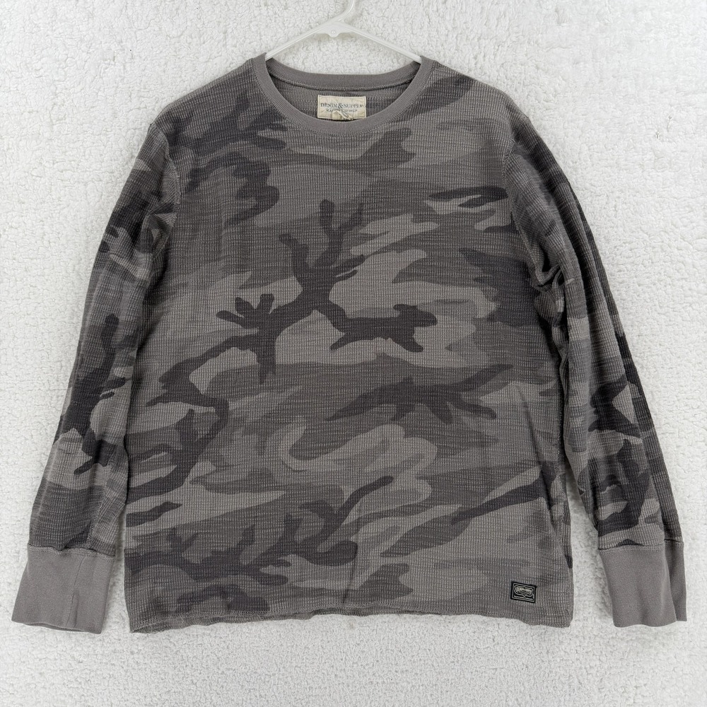 Denim & Supply Ralph Lauren Shirt Mens Medium Gray Camo Thermal Sweater LS
